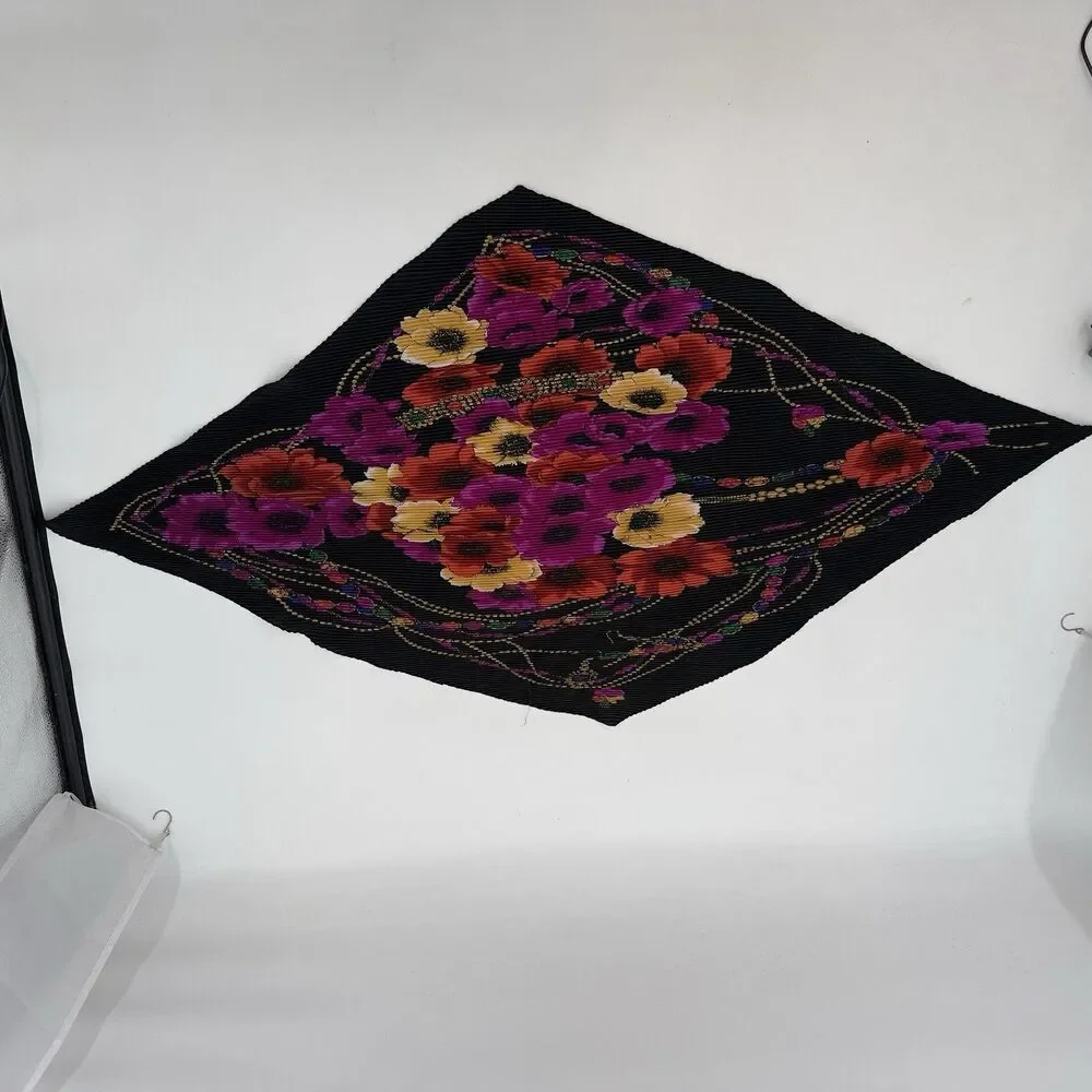 Rectangle‎ Scarf Multi Color Floral Wrinkled  Bright Ribbon Hair Neck Kerchief